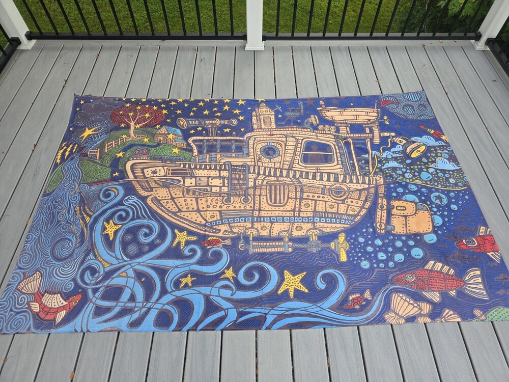 Mackerel Graphics Nautical Fantasy Art Fabric Wall Hanging Tapestry 58x91 b15